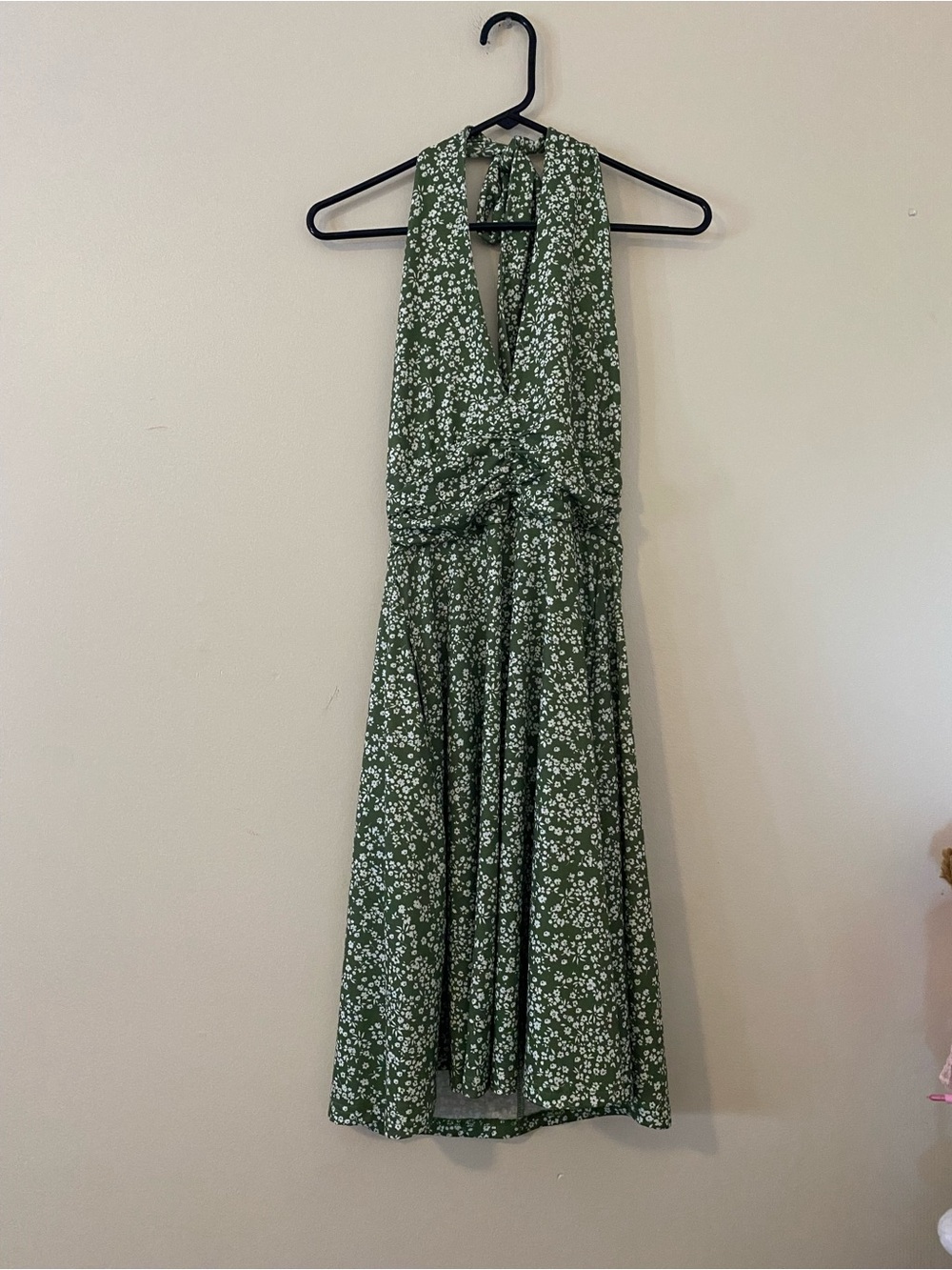 Ditsy Green Floral Halter Midi A line summer Dress small